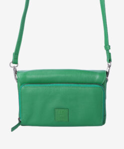 back view green leather bag