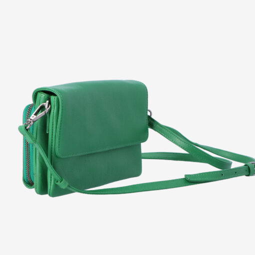 green leather bag side view
